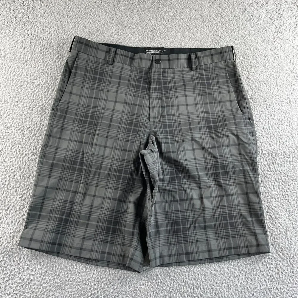 NEW Nike Shorts Mens 36 Gray Black Plaid Golf Dri-Fit Tour Performance Stretch